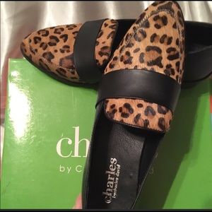 Charles David Leather Loafers w/real Calf-Hair